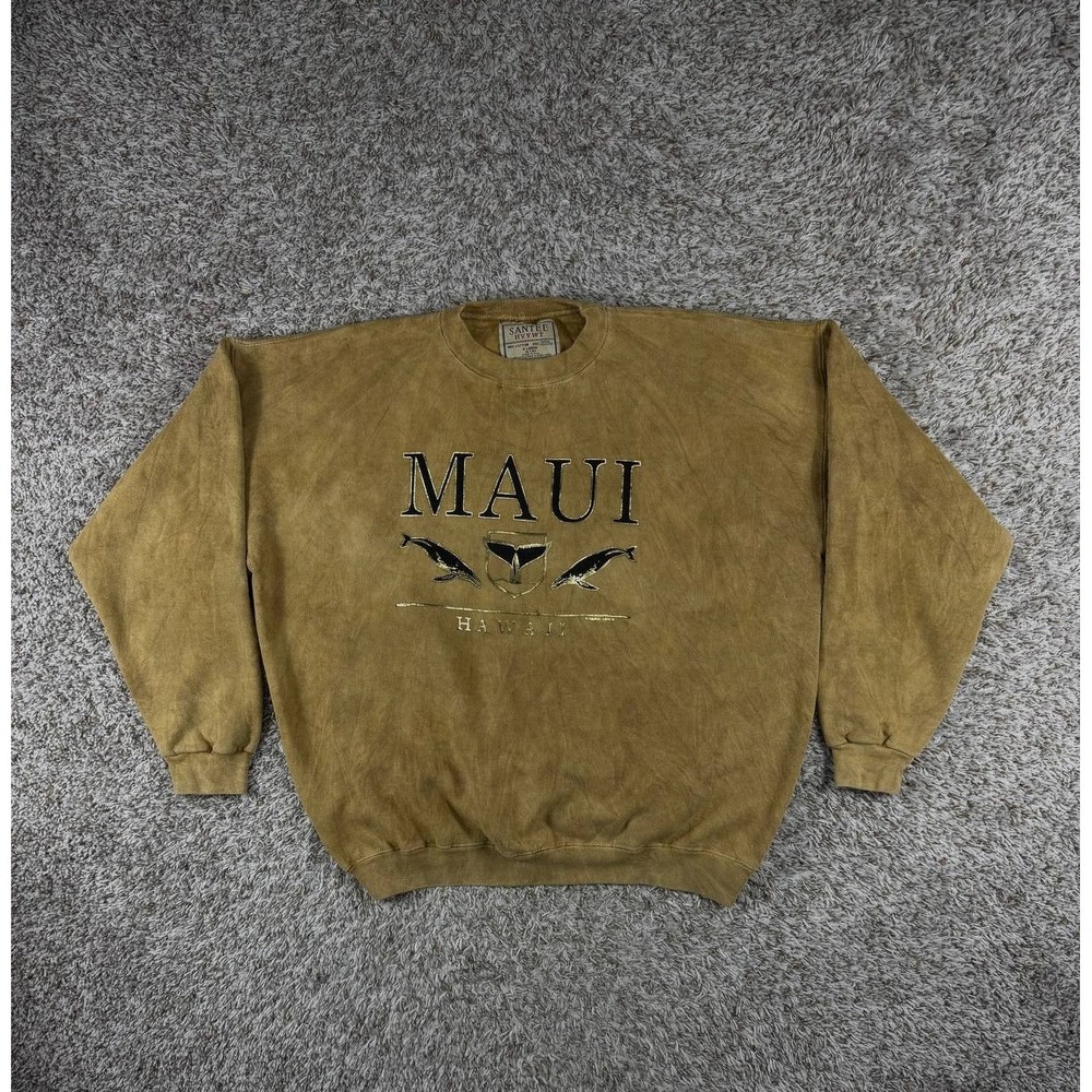 Vintage Santee HVYWT Maui Hawaii Beige Sweatshirt Men's Size XL Made USA